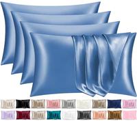 Pamposh Satin Silk Pillowcases For Hair And Skin 4 Pack Standard Size with Envelope Closure (4 Pcs Pillowcases (50 x 75 cm), Airy Blue)
