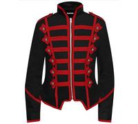 Pamposh Women Steampunk Hussar Military Drummer Parade Jackets - Emo Punk Women Jackets - Napoleon Gothic Clothing - Ladies Marching Band Jackets (UK, Alpha, XXL, Regular, Regular, Black & Red)