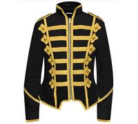 Pamposh Women Steampunk Hussar Military Drummer Parade Jackets - Emo Punk Women Jackets - Napoleon Gothic Clothing - Ladies Marching Band Jackets (UK, Alpha, XXL, Regular, Regular, Black & Gold)