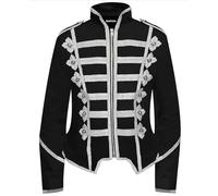 Pamposh Women Steampunk Hussar Military Drummer Parade Jackets - Emo Punk Women Jackets - Napoleon Gothic Clothing - Ladies Marching Band (UK, Alpha, XXL, Regular, Regular, Black & White)