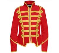 Pamposh Women Steampunk Hussar Military Drummer Parade Jackets - Emo Punk Women Jackets - Napoleon Gothic Clothing - Ladies Marching Band Jackets (UK, Alpha, L, Regular, Regular, Red & Gold)