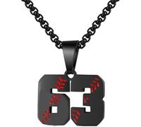 PAMTIER Baseball Jersey Number Necklace for Men Stainless Steel 00-99 Pendant Athletes Chain Personalised Statement Simple Women's Jewellery Black Number 63