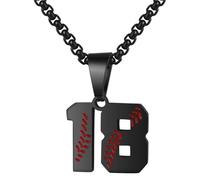 PAMTIER Baseball Jersey Number Necklace for Men Stainless Steel 00-99 Pendant Athletes Chain Personalised Statement Simple Women's Jewellery Black Number 18