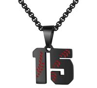 PAMTIER Baseball Jersey Number Necklace for Men Stainless Steel 00-99 Pendant Athletes Chain Personalised Statement Simple Women's Jewellery Black Number 15