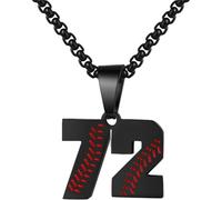 PAMTIER Baseball Jersey Number Necklace for Men Stainless Steel 00-99 Pendant Athletes Chain Personalised Statement Simple Women's Jewellery Black Number 72
