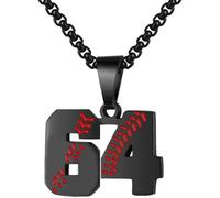PAMTIER Baseball Jersey Number Necklace for Men Stainless Steel 00-99 Pendant Athletes Chain Personalised Statement Simple Women's Jewellery Black Number 64