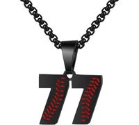 PAMTIER Baseball Jersey Number Necklace for Men Stainless Steel 00-99 Pendant Athletes Chain Personalised Statement Simple Women's Jewellery Black Number 77
