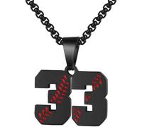 PAMTIER Baseball Jersey Number Necklace for Men Stainless Steel 00-99 Pendant Athletes Chain Personalised Statement Simple Women's Jewellery Black Number 33