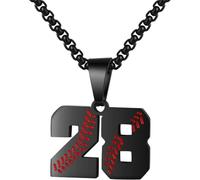 PAMTIER Baseball Jersey Number Necklace for Men Stainless Steel 00-99 Pendant Athletes Chain Personalised Statement Simple Women's Jewellery Black Number 28