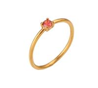 PAMTIER Birthstone Rings for Women Stackable Finger Gemstone Gold Plated Cubic Zirconia Circle Colourful Thin Dainty Simple Wedding Engagement Jewellery Red Size N 1/2