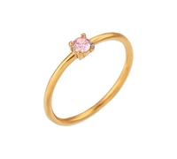 PAMTIER Birthstone Rings for Women Stackable Finger Gemstone Gold Plated Cubic Zirconia Circle Colourful Thin Dainty Simple Wedding Engagement Jewellery Light Pink Size L 1/2