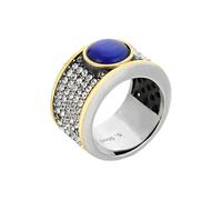PAMTIER Blue Gemstone Rings for Men Stainless Steel Cubic Zirconia Silver Personalised Statement Unique Vintage Cool Jewellery Size N 1/2