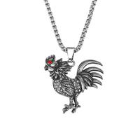 PAMTIER Chicken Necklace for Men Rooster Zodiac Stainless Steel Unique Cock Pendant Personalised Statement Cubic Zirconia Punk Colourful Jewellery Silver Pendant