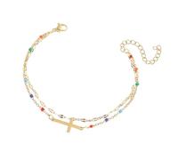 PAMTIER Cross Layered Bracelets for Women Adjustable Silver Gold Plated Stainless Steel Dainty Simple Personalised Statement Colourful Jewellery Gold