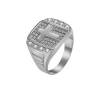 PAMTIER Cross Rings for Men Black Silver Gold Plated Cool Simple Square Cubic Zirconia Personalised Statement Dainty Jewellery Silver Size Z+1