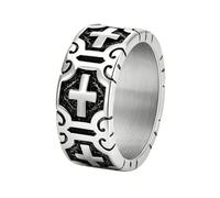 PAMTIER Cross Rings for Men Black Silver Gold Plated Stainless Steel Religious Vintage Punk Gothic Wide 10mm Cool Simple Statement Dainty Faith Jewellery Silver Size Y