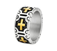 PAMTIER Cross Rings for Men Black Silver Gold Plated Stainless Steel Religious Vintage Punk Gothic Wide 10mm Cool Simple Statement Dainty Faith Jewellery Gold Size N 1/2