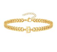 PAMTIER Cuban Link Initial Bracelet for Men Women Couples Letter A-Z Name Stainless Steel Silver Gold Plated Charm Personalised Simple Cuff Capital Monogram Jewellery Gold Letter B