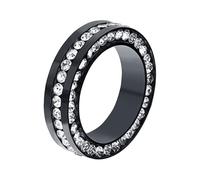 PAMTIER Cubic Zirconia Rings for Men Women Stainless Steel Couples Unique 6MM Wide Personalised Statement Black Silver Gold Plated Simple Cool Dainty Jewellery Black Size P 1/2