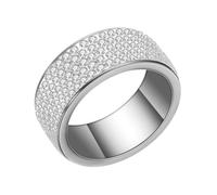 PAMTIER Cubic Zirconia Rings For Women Men Couples Bands Wide Colorful Stainless Steel Eternity Wedding Personalized Simple Dainty Elegance Jewelry White Size S
