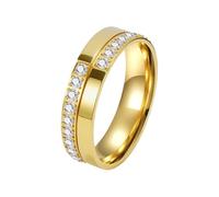 PAMTIER Cubic Zirconia Rings for Women Men Couples Engagement Wedding Silver Gold Plated Stainless Steel Statement Promise Charm Band CZ Jewellery Gold Size Y