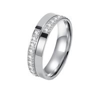 PAMTIER Cubic Zirconia Rings for Women Men Couples Engagement Wedding Silver Gold Plated Stainless Steel Statement Promise Charm Band CZ Jewellery Silver Size L 1/2