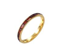 PAMTIER Cubic Zirconia Rings for Women Stainless Steel 2mm Stacking Gold Plated Colourful Personalised Vintage Simple Band Dainty Elegance CZ Jewellery Red Size N 1/2