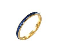 PAMTIER Cubic Zirconia Rings for Women Stainless Steel 2mm Stacking Gold Plated Colourful Personalised Vintage Simple Band Dainty Elegance CZ Jewellery Blue Size L 1/2