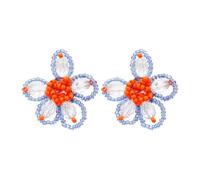 PAMTIER Flower Stud Earrings for Women Beaded Big Red Blue Floral Stainless Steel Personalized Statement Boho Beach Exaggerated Cute Jewelry Blue