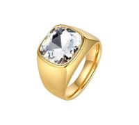 PAMTIER Gemstone Rings for Men Women Black Green Cubic Zirconia Stainless Steel Colourful Silver Gold Plated Personalised Statement Unique Vintage Jewellery Gold-White Size P 1/2