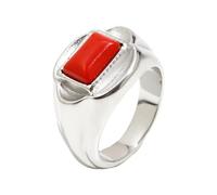 PAMTIER Gemstone Rings for Women Red Square Silver Gold Plated Stainless Steel Flower Elegant Statement Personalised Vintage Dainty Jewellery Silver Size P 1/2