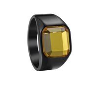 PAMTIER Gemstone Signet Rings for Men Gold/Silver/Black Plated Cubic Zirconia Square Colourful Personalised Dainty Stainless Steel Cut Jewellery Black Yellow Size U