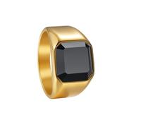 PAMTIER Gemstone Signet Rings for Men Gold/Silver/Black Plated Cubic Zirconia Square Colourful Personalised Dainty Stainless Steel Cut Jewellery Gold Black Size W