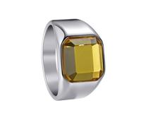 PAMTIER Gemstone Signet Rings for Men Gold/Silver/Black Plated Cubic Zirconia Square Colourful Personalised Dainty Stainless Steel Cut Jewellery Silver Yellow Size Z+1