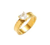PAMTIER Heart Gemstone Rings for Women Gold Plated Cubic Zirconia Stainless Steel Charm Vintage Elegant Statement Cute Dainty Jewellery Gold Size N 1/2