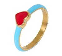 PAMTIER Heart Rings for Women Enamel Stainless Steel Cute Adorable Gold Plated Personalised Simple Band Dainty Elegance Jewellery Blue Size L 1/2