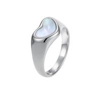 PAMTIER Heart Rings for Women Shell Size 5 Silver Gold Plated Stainless Steel Simple Cute Elegant Statement Personalised Dainty Unique Jewellery Silver Size J 1/2