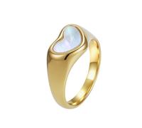 PAMTIER Heart Rings for Women Shell Size 5 Silver Gold Plated Stainless Steel Simple Cute Elegant Statement Personalised Dainty Unique Jewellery Gold Size J 1/2