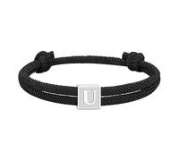 PAMTIER Initial Bracelets for Men Women Couples Handmade Braided Adjustable Rope Black A-Z Letter K Name Simple Stainless Steel Personalised Cuff Capital Monogram Jewellery Black Letter U