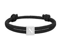 PAMTIER Initial Bracelets for Men Women Couples Handmade Braided Adjustable Rope Black A-Z Letter K Name Simple Stainless Steel Personalised Cuff Capital Monogram Jewellery Black Letter N