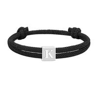 PAMTIER Initial Bracelets for Men Women Couples Handmade Braided Adjustable Rope Black A-Z Letter K Name Simple Stainless Steel Personalised Cuff Capital Monogram Jewellery Black Letter K