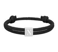 PAMTIER Initial Bracelets for Men Women Couples Handmade Braided Adjustable Rope Black A-Z Letter K Name Simple Stainless Steel Personalised Cuff Capital Monogram Jewellery Black Letter X