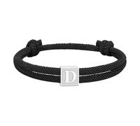 PAMTIER Initial Bracelets for Men Women Couples Handmade Braided Adjustable Rope Black A-Z Letter K Name Simple Stainless Steel Personalised Cuff Capital Monogram Jewellery Black Letter D