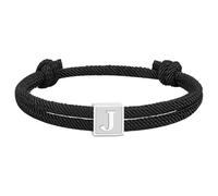 PAMTIER Initial Bracelets for Men Women Couples Handmade Braided Adjustable Rope Black A-Z Letter K Name Simple Stainless Steel Personalised Cuff Capital Monogram Jewellery Black Letter J