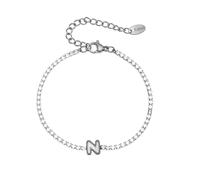 PAMTIER Initial Bracelets for Women Letter A-Z Name Cubic Zirconia Stainless Steel Silver Gold Plated Charm Personalised Dainty Cuff Capital Monogram Jewellery Silver Letter N