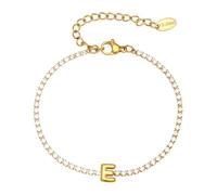 PAMTIER Initial Bracelets for Women Letter A-Z Name Cubic Zirconia Stainless Steel Silver Gold Plated Charm Personalised Dainty Cuff Capital Monogram Jewellery Gold Letter E