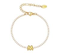 PAMTIER Initial Bracelets for Women Letter A-Z Name Cubic Zirconia Stainless Steel Silver Gold Plated Charm Personalised Dainty Cuff Capital Monogram Jewellery Gold Letter M