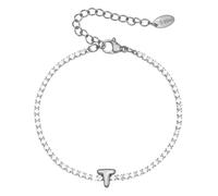 PAMTIER Initial Bracelets for Women Letter A-Z Name Cubic Zirconia Stainless Steel Silver Gold Plated Charm Personalised Dainty Cuff Capital Monogram Jewellery Silver Letter T