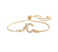 PAMTIER Initial Bracelets for Women Thin Adjustable Letter A-Z Name Cubic Zirconia Stainless Steel Gold Plated Charm Personalised Dainty Cuff Capital Monogram Jewellery Gold Letter C