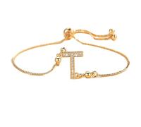 PAMTIER Initial Bracelets for Women Thin Adjustable Letter A-Z Name Cubic Zirconia Stainless Steel Gold Plated Charm Personalised Dainty Cuff Capital Monogram Jewellery Gold Letter T